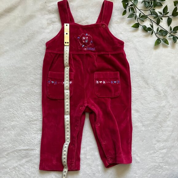 Opbaby Velour Floral Overalls 3-6M | Raspberry Red Plush Baby Romper GUC - Picture 13 of 16